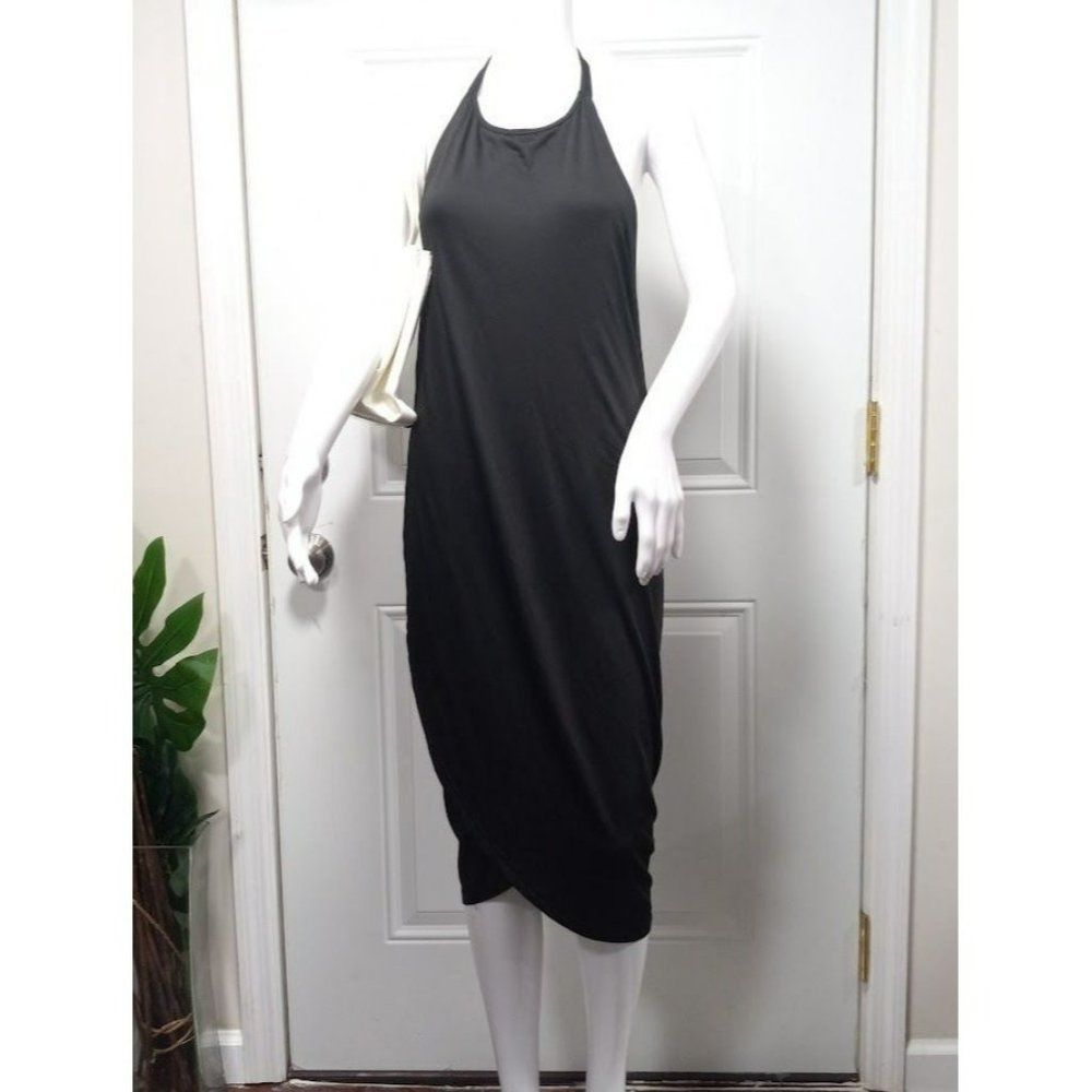 Women's Black Polyester Blend Wrap Dress and Coverup XL
